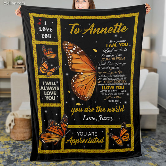 To Annette Quilt Blanket, Fleece Blanket Gift with Monarch Butterfly and Appreciation