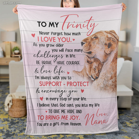 To My Trinity Quilt Blanket, Fleece Blanket from Nana with Dog Art and Loving Pledge