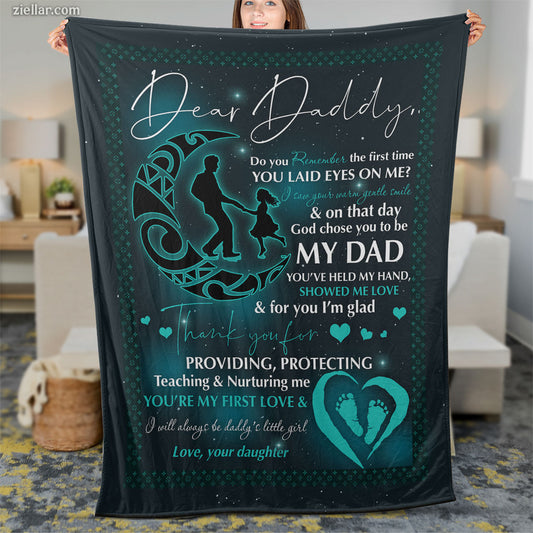 To My Dad Quilt Blanket, Fleece Blanket with Message from Daughter and Blue Heart Design