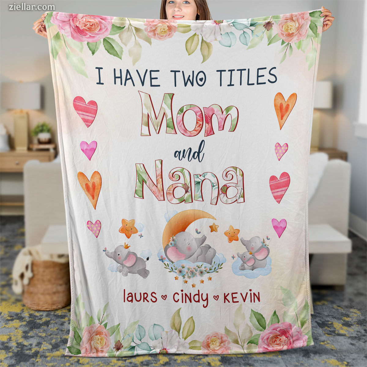 Mom and Nana Quilt Blanket, Fleece Blanket with Floral Design for Mothers and Grandmas