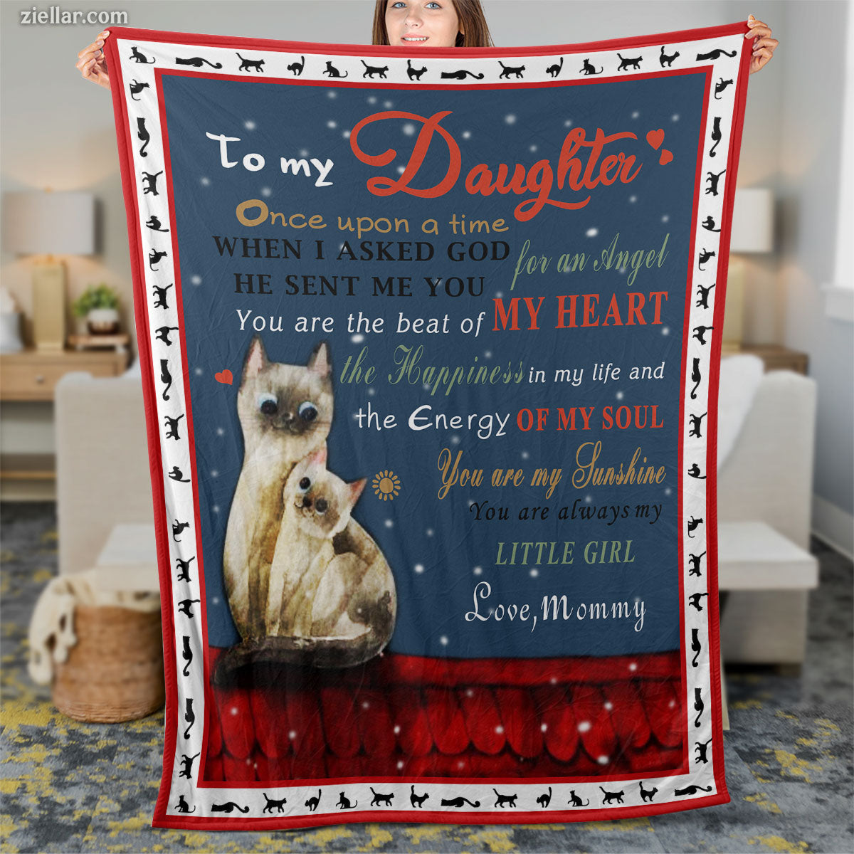 To My Daughter Quilt Blanket, Fleece Blanket Gift with Polar Bear and Heartwarming Words