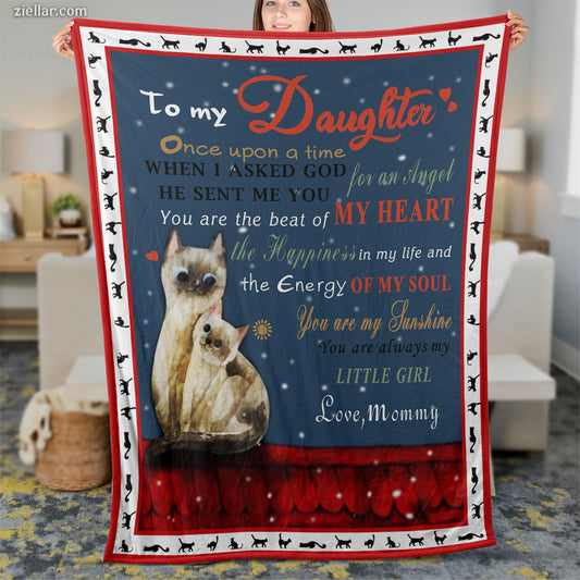 To My Daughter Quilt Blanket, Fleece Blanket Gift with Polar Bear and Heartwarming Words