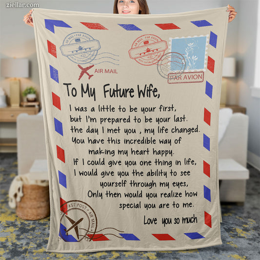 To My Future Wife Quilt Blanket, Fleece Blanket with Love Letter Envelope Theme Design