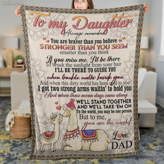 To My Daughter Quilt Blanket, Fleece Blanket Gift from Dad with Camels and Desert Setting