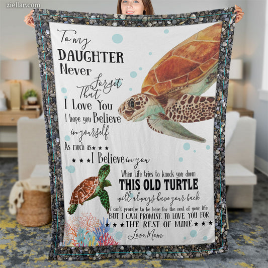 To My Daughter Quilt Blanket, Fleece Blanket with Turtle Art and Motivational Message