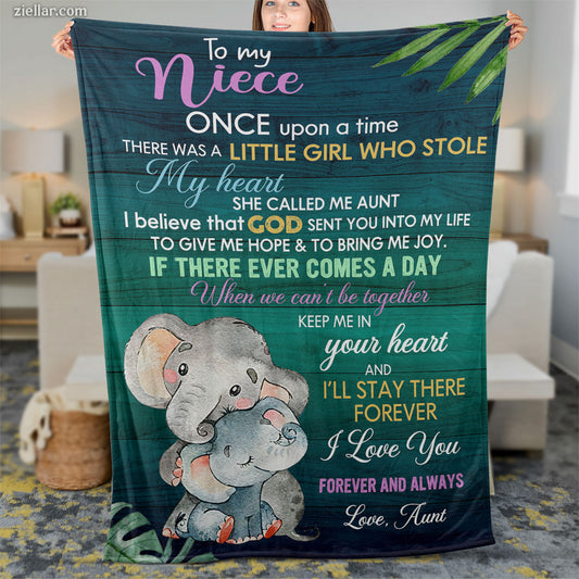To My Niece Quilt Blanket, Fleece Blanket with Elephant Art and Heartfelt Message of Love