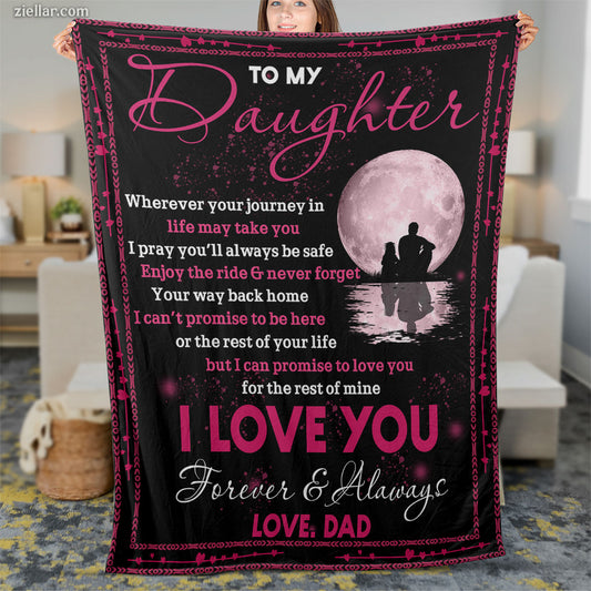To My Daughter Quilt Blanket, Fleece Blanket Gift from Dad, Personalized with Custom Name