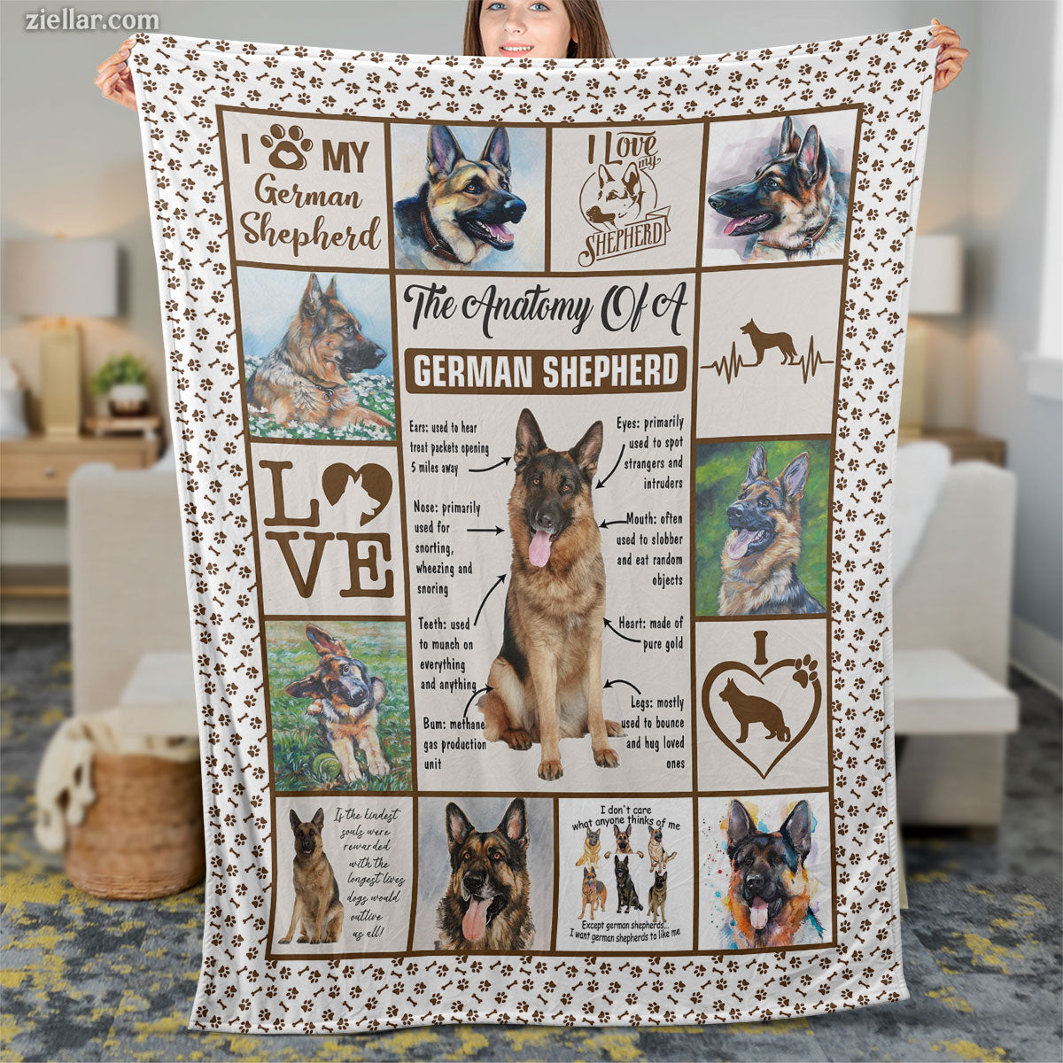 German Shepherd Dog Quilt Blanket, Fleece Blanket Gift for Pet Lovers, Custom Name Personalized