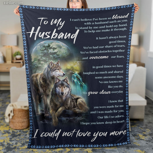 To My Husband Wolf Quilt Blanket, Fleece Blanket Gift for Husband from Wife, Custom Name Option