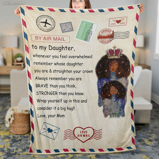 To My Daughter Air Mail Quilt Blanket, Fleece Blanket Gift from Mom or Dad, Custom Name Personalized