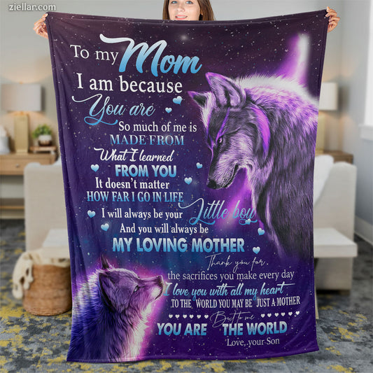 To My Mom Purple Wolf Quilt Blanket, Fleece Blanket Gift from Daughter, Custom Name Personalized