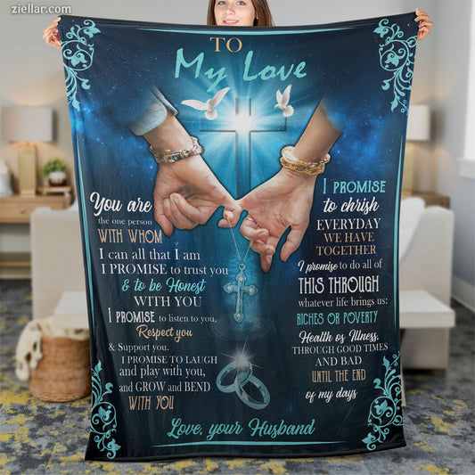 To My Love Holding Hands Quilt Blanket, Fleece Blanket Gift for Husband or Wife, Personalized Custom Name