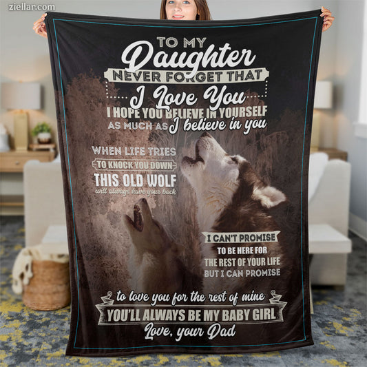 To My Daughter from Dad Quilt Blanket, Fleece Blanket Gift with Wolves and Love Letter, Custom Name