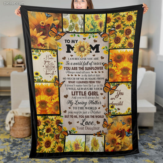 To My Mom Sunflower Quilt Blanket, Fleece Blanket with Inspirational Words, Personalized Custom Name