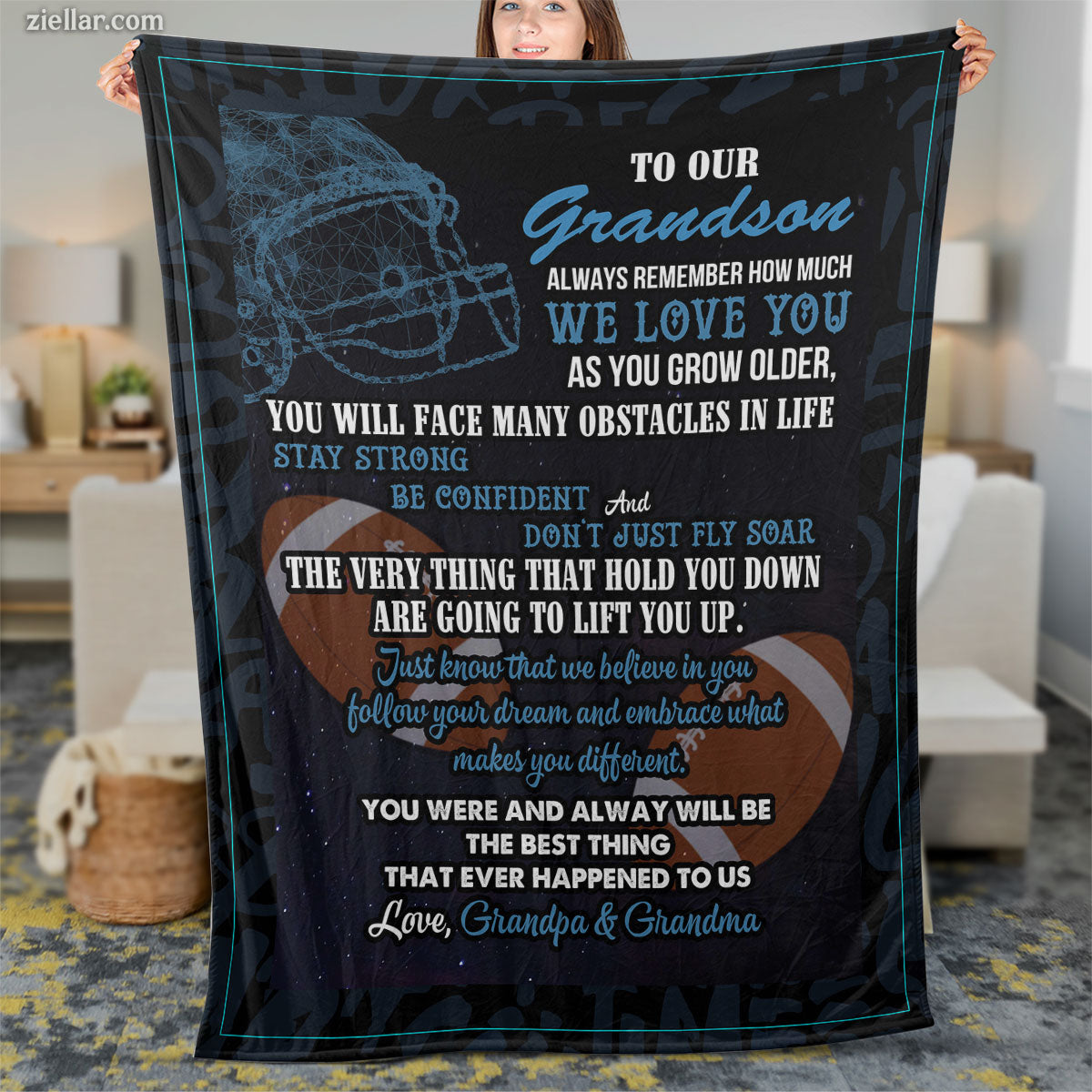 To My Grandson Quilt Blanket, Fleece Blanket Gift with Lion and Love Quote, Personalized Custom Name