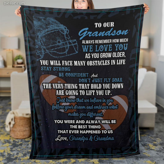 To My Grandson Quilt Blanket, Fleece Blanket Gift with Lion and Love Quote, Personalized Custom Name