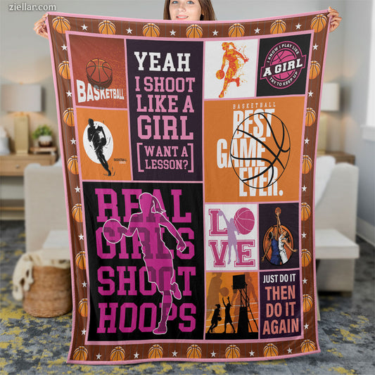 Basketball Girl Power Quilt Blanket, Fleece Blanket Gift with Sports Quotes, Personalized Custom Name
