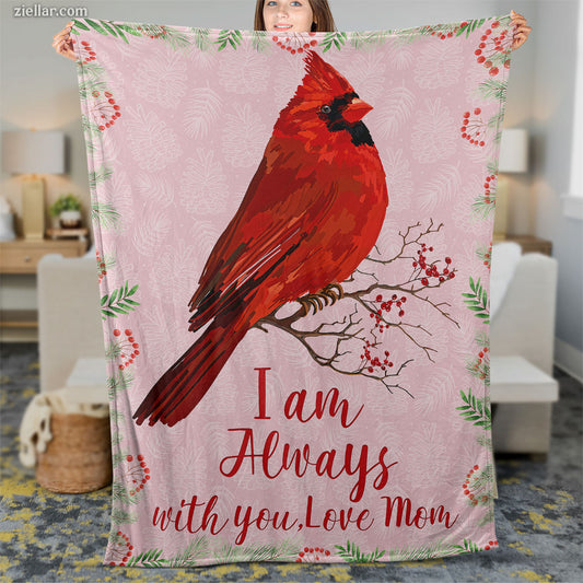 Red Cardinal Bird Quilt Blanket, Fleece Blanket Gift with Love Message from Mom, Personalized Name