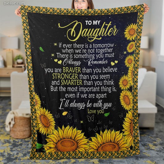 To My Daughter Quilt Blanket, Fleece Blanket Gift with Sunflower Border and Quotes, Custom Name Option