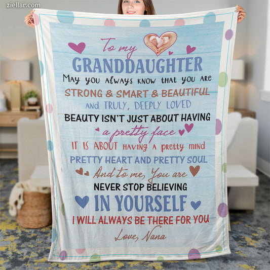 To My Granddaughter Quilt Blanket, Fleece Blanket Gift with Pastel Colors and Hearts, Personalized Name
