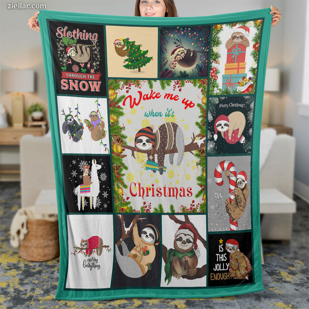 Funny Christmas Dogs Quilt Blanket, Fleece Blanket Gift with Santa Hats, Personalized Name Option