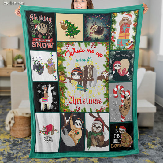 Funny Christmas Dogs Quilt Blanket, Fleece Blanket Gift with Santa Hats, Personalized Name Option