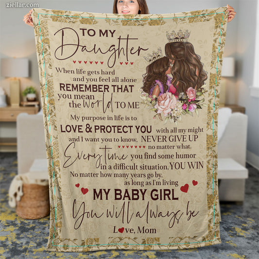 To My Daughter Quilt Blanket, Fleece Blanket Gift with Mother’s Love Quote, Custome Name Option
