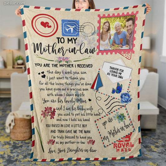 To My Mother-in-Law Quilt Blanket, Fleece Blanket Gift with Love Letter Design, Personalized Option