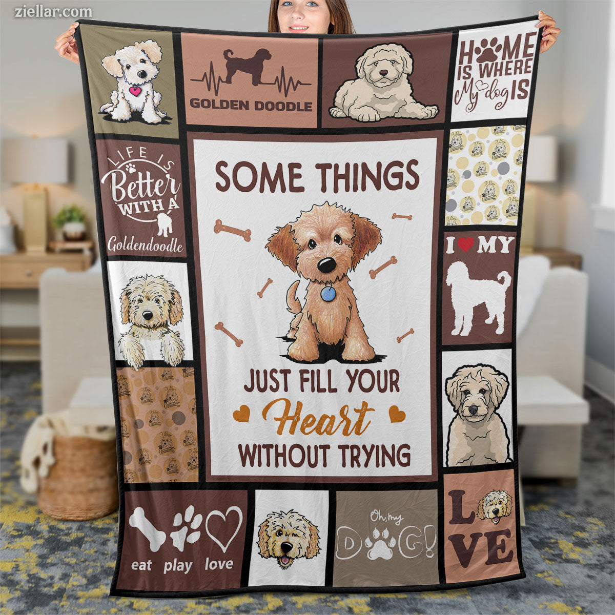 Golden Retriever Dog Quilt Blanket, Fleece Blanket Gift with Puppy Quotes, Custome Name Option