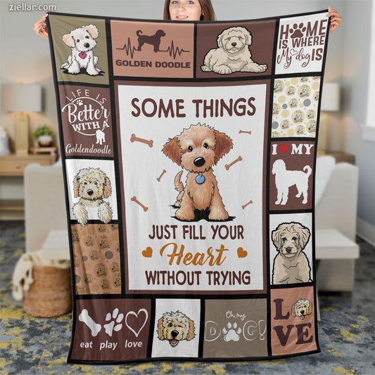 Golden Retriever Dog Quilt Blanket, Fleece Blanket Gift with Puppy Quotes, Custome Name Option