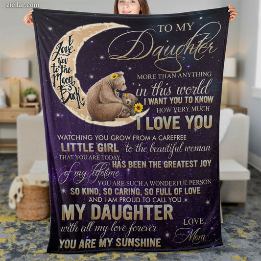 To My Daughter Quilt Blanket, Fleece Blanket Gift with Moon and Love Note, Personalized Name