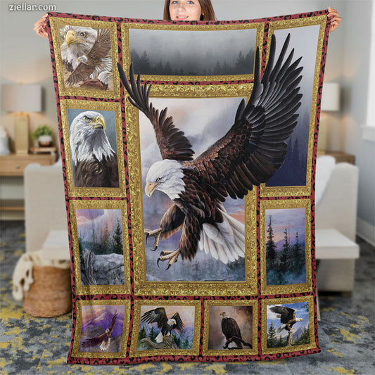 Majestic Eagles Nature Quilt Blanket, Fleece Blanket Gift for Bird Lovers, Custome Name Included
