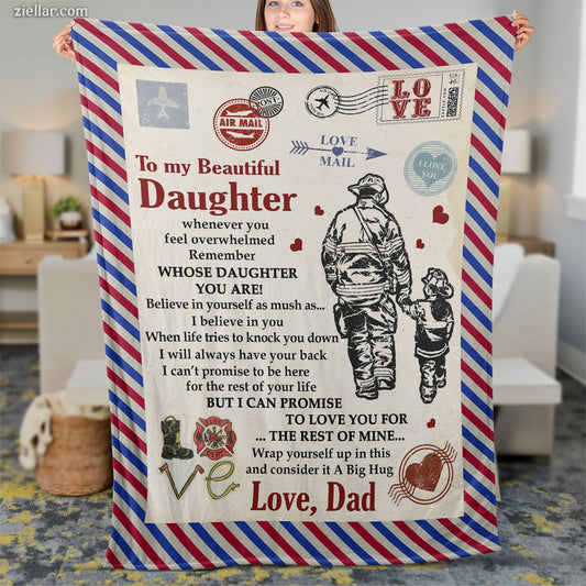 To My Beautiful Daughter Quilt Blanket, Fleece Blanket Gift from Dad with Love Letter, Personalized