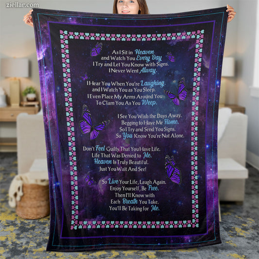 Purple Butterfly Poem Quilt Blanket, Fleece Blanket Gift with Spiritual Verse, Custome Name Option