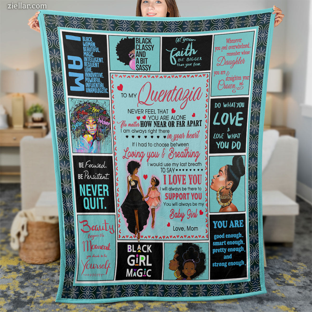 Empowering Black Girl Magic Quilt Blanket, Fleece Blanket Gift with Quotes, Personalized Design
