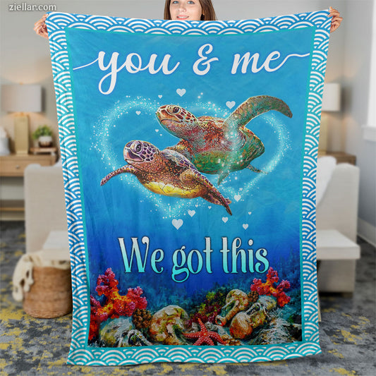 Sea Turtle Love Quilt Blanket, Fleece Blanket Gift for Couples, You & Me Theme, Custome Name