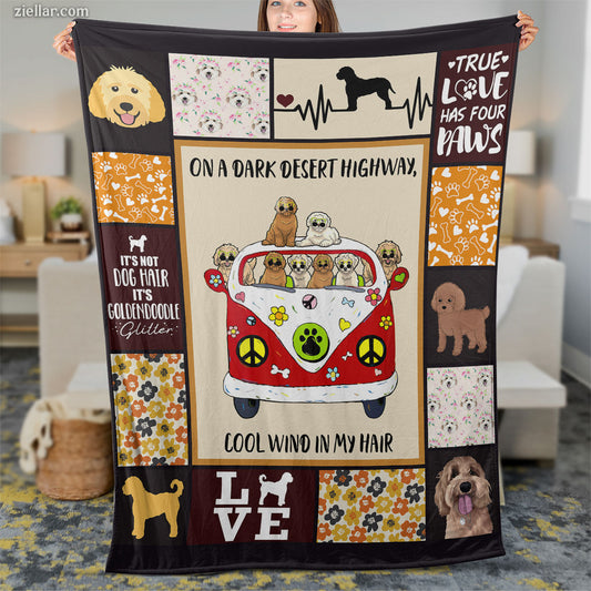 Funny Dog Van Roadtrip Quilt Blanket, Fleece Blanket Gift for Pet Lovers, Personalized Option