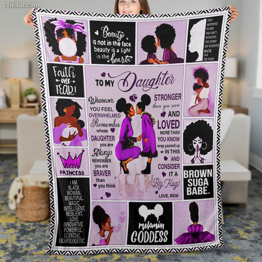 To My Daughter Black Queen Quilt Blanket, Fleece Blanket Gift with Love Quotes, Personalized