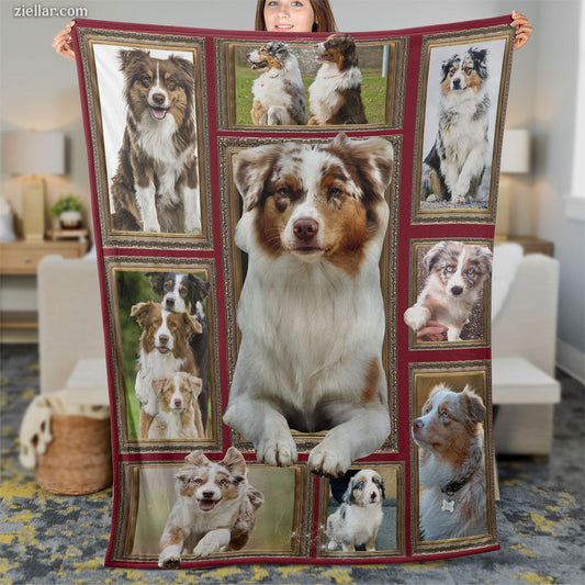 Australian Shepherd Dog Quilt Blanket, Fleece Blanket Gift for Pet Moms, Custome Name Option
