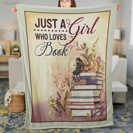 Just A Girl Who Loves Books Quilt Blanket, Fleece Blanket Gift for Readers, Personalized Design