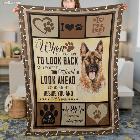 German Shepherd Dog Quilt Blanket, Fleece Blanket Gift with Paw Print Love, Custome Name Option