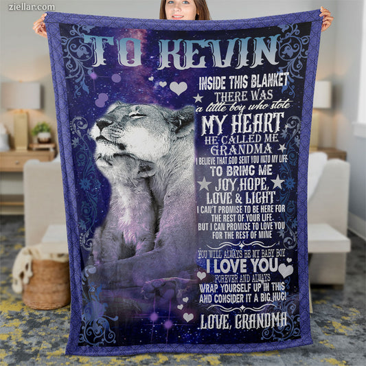 To My Grandson Kevin Quilt Blanket, Fleece Blanket Gift from Grandma, Personalized Option