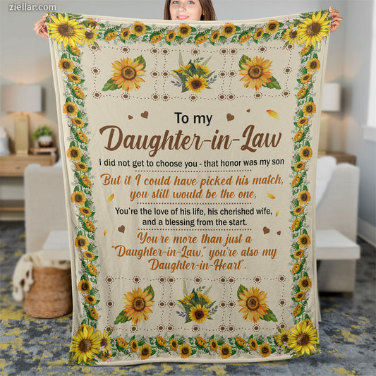 To My Daughter-In-Law Quilt Blanket, Fleece Blanket Gift with Sunflower Art, Custome Name