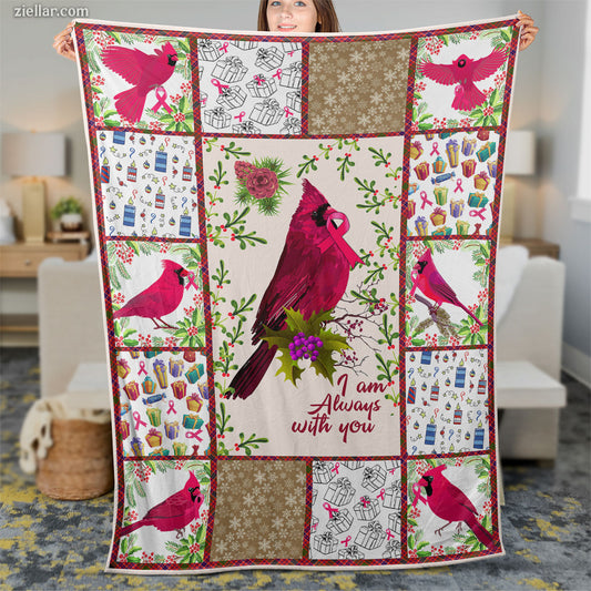 Cardinals Appear Quilt Blanket, Fleece Blanket Gift with Birds, Flowers and Nature Theme