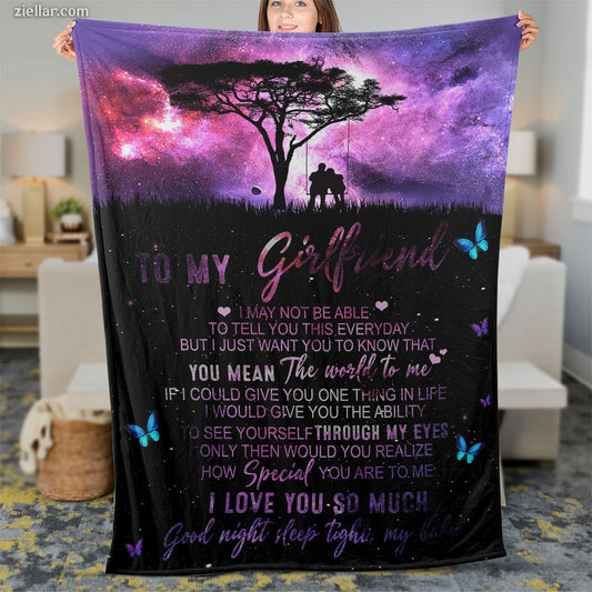 To My Girlfriend Purple Sunset Quilt Blanket, Fleece Blanket Gift with Heartfelt Message