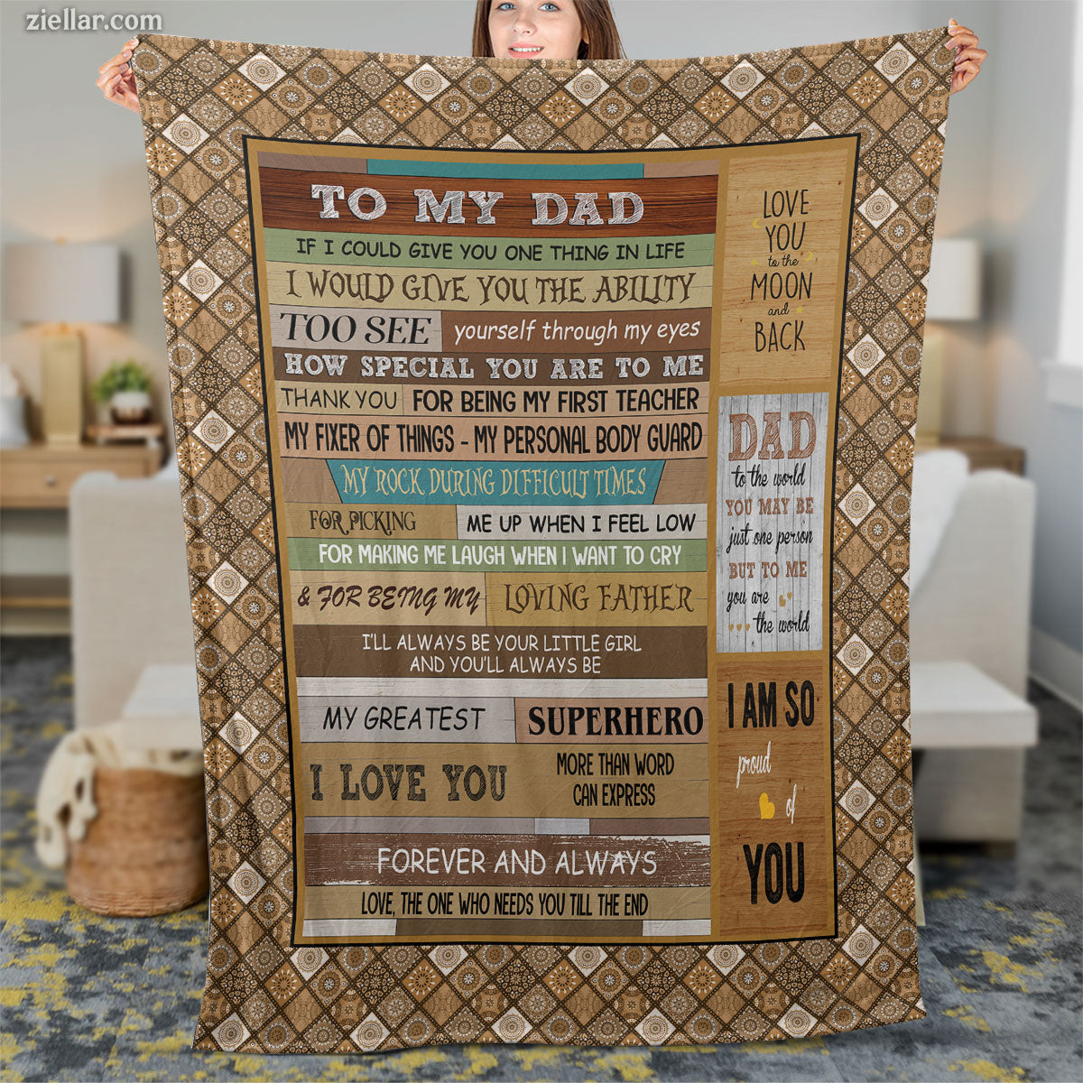 To My Dad Vintage Message Quilt Blanket, Fleece Blanket Gift from Daughter or Son, Personalized