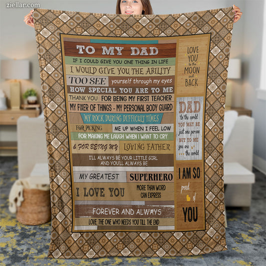 To My Dad Vintage Message Quilt Blanket, Fleece Blanket Gift from Daughter or Son, Personalized