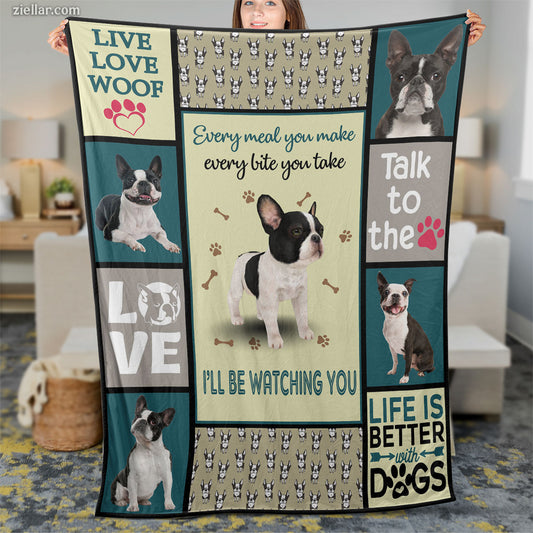 Funny Boston Terrier Dog Quilt Blanket, Fleece Blanket Gift for Dog Lovers and Pet Owners