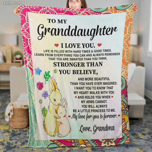 To My Granddaughter Bunny Quilt Blanket, Fleece Blanket Gift from Grandma, Personalized Gift