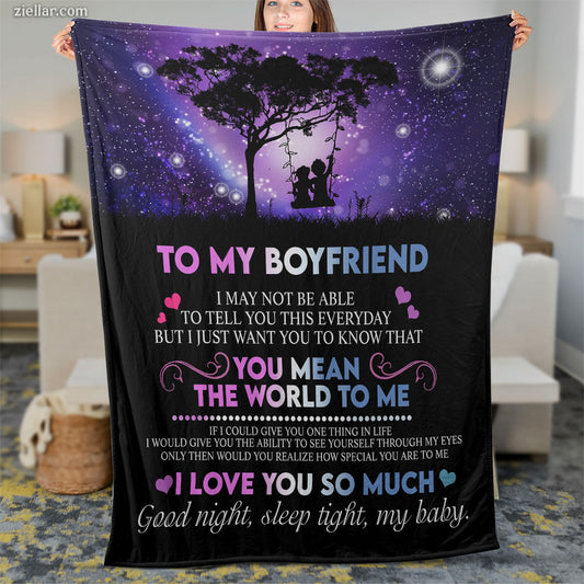 To My Boyfriend Starry Night Quilt Blanket, Fleece Blanket Gift with Moonlight Message